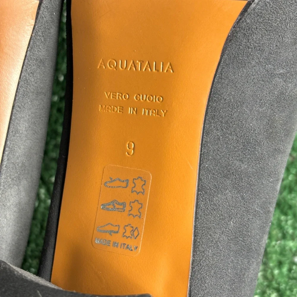 NEW Aquatalia Fuoco Suede Block Heel Pointed Toe Classic Pumps Grey Women Size 9